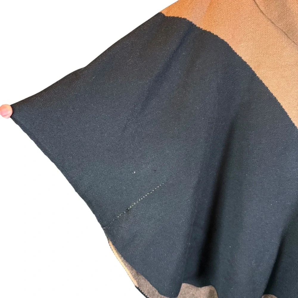 Fever Women's Size Small Medium S/M Sweater Poncho Cowl Neck Tan Black Oversized - Picture 2 of 8